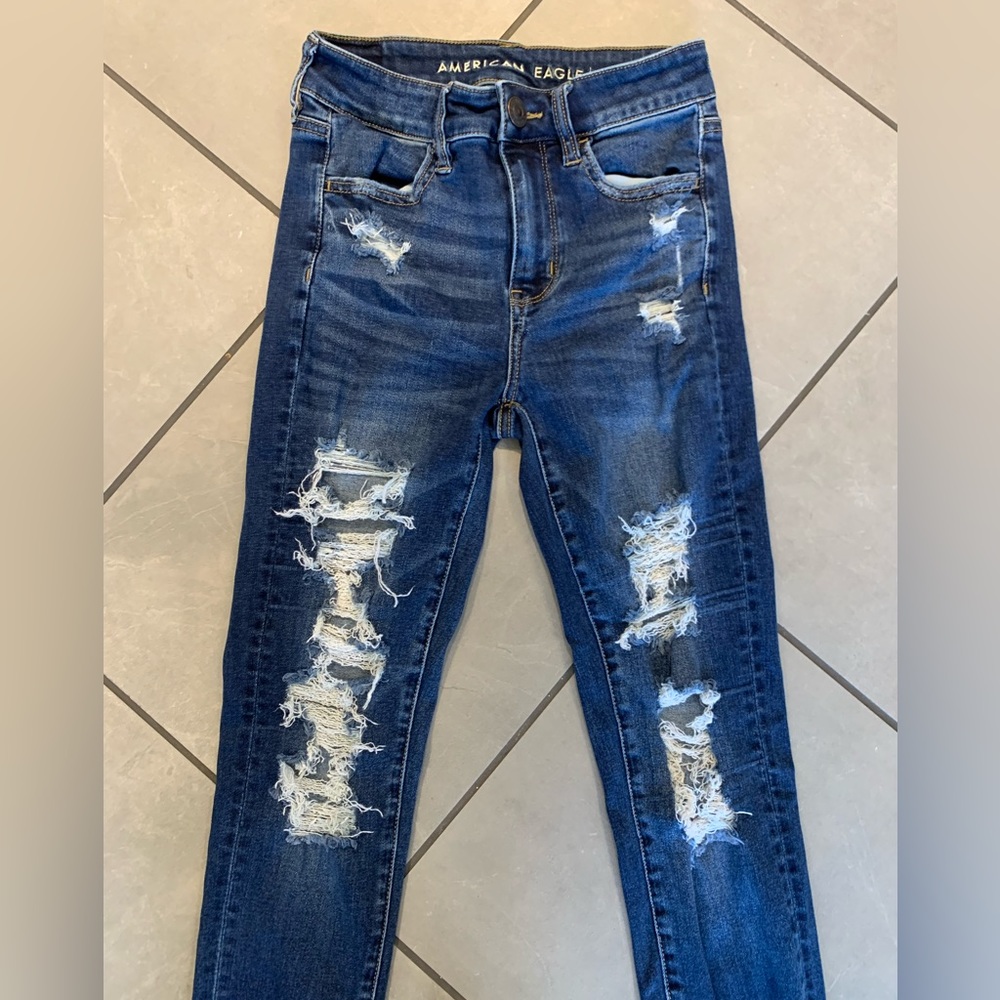 American eagle dark distressed hi-rise jegging